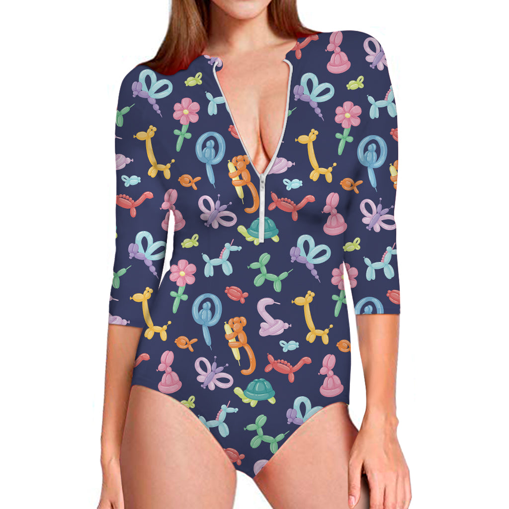 Animal Balloon Pattern Print Long Sleeve One Piece Swimsuit