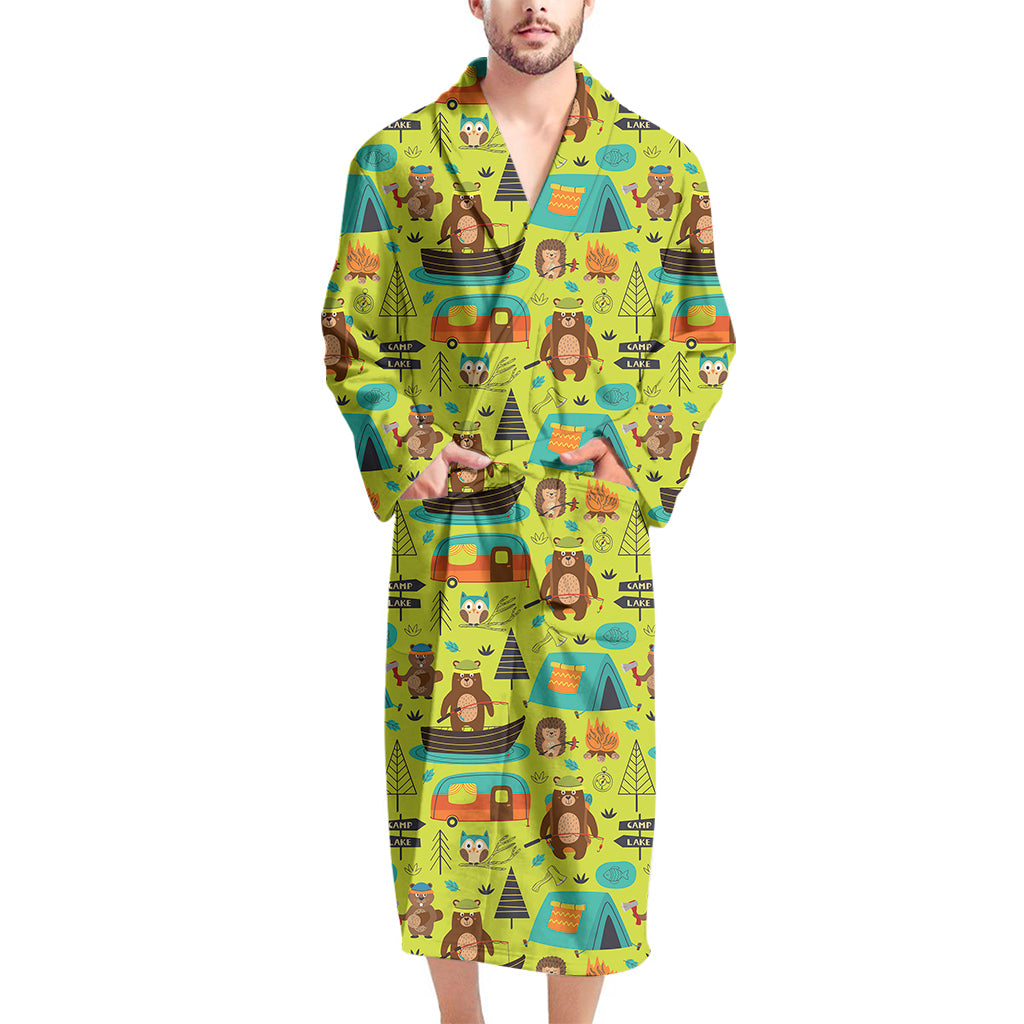 Animal Camping Pattern Print Men's Bathrobe