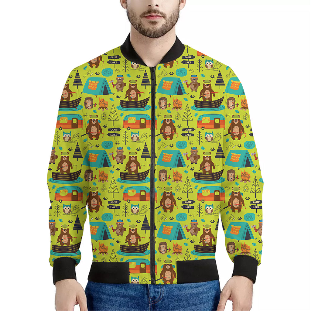 Animal Camping Pattern Print Men's Bomber Jacket