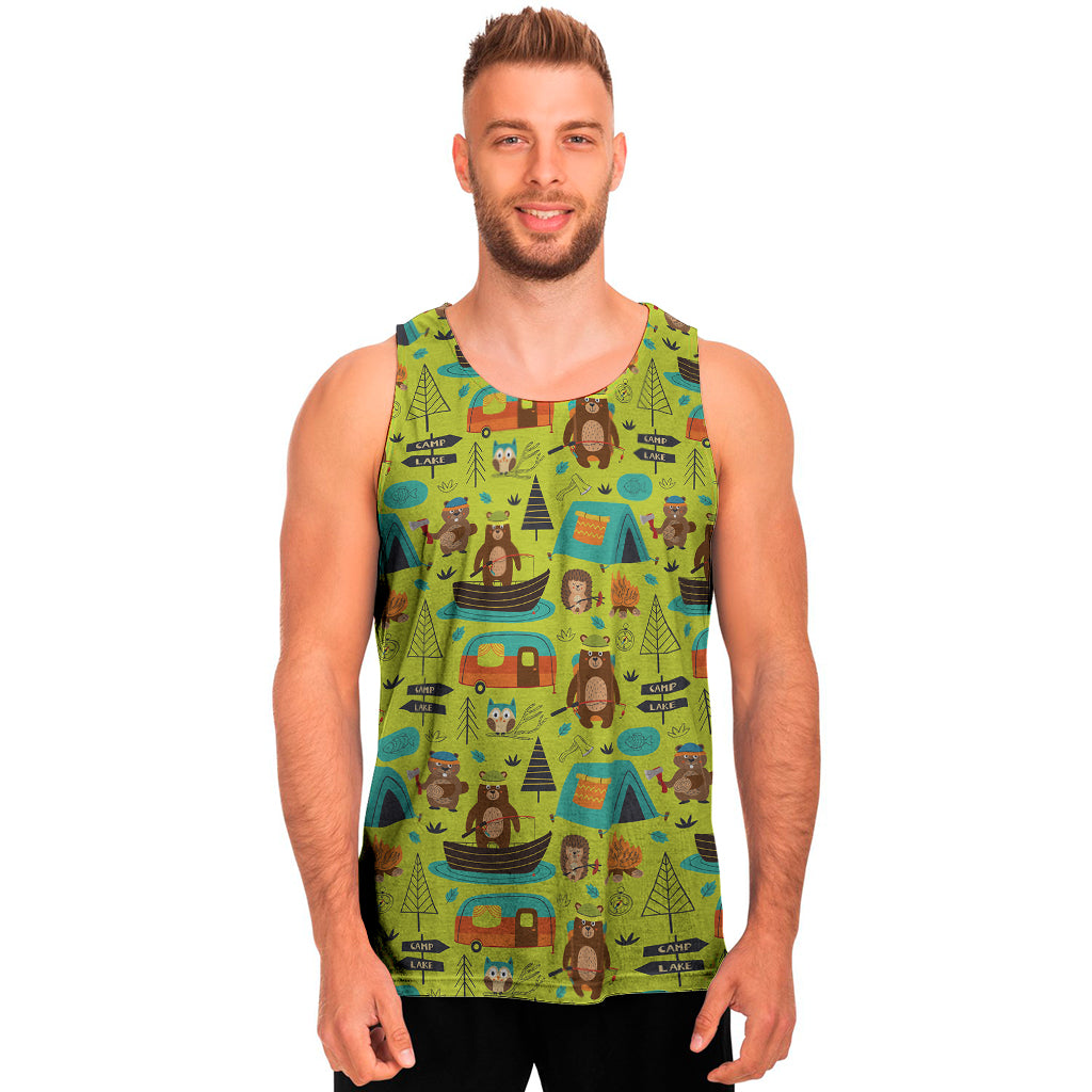 Animal Camping Pattern Print Men's Tank Top