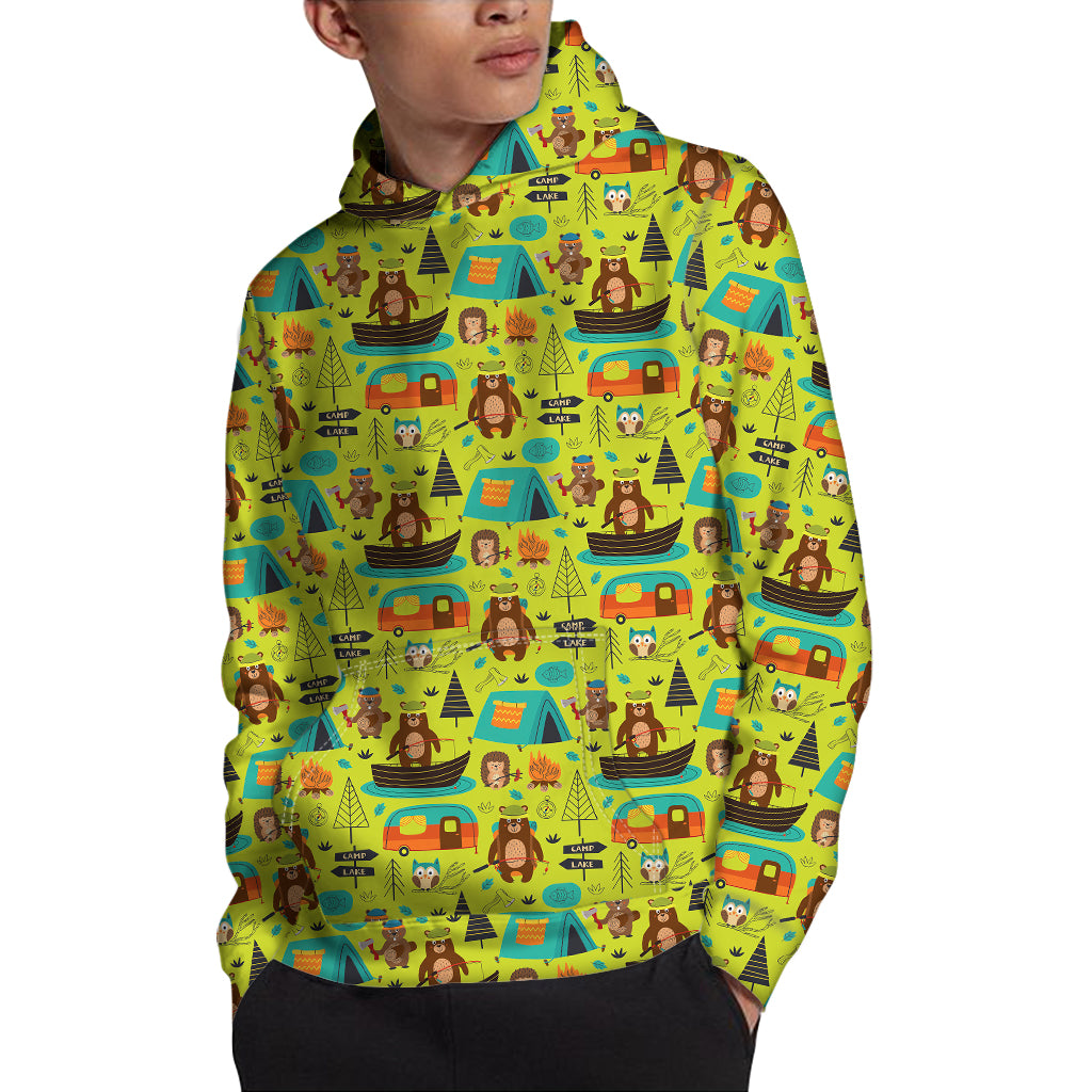 Animal Camping Pattern Print Pullover Hoodie