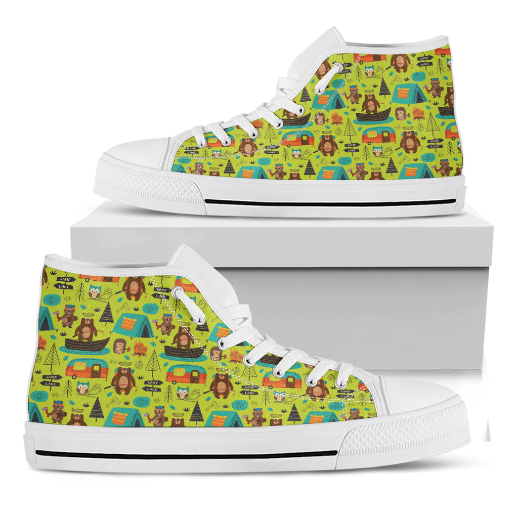 Animal Camping Pattern Print White High Top Shoes