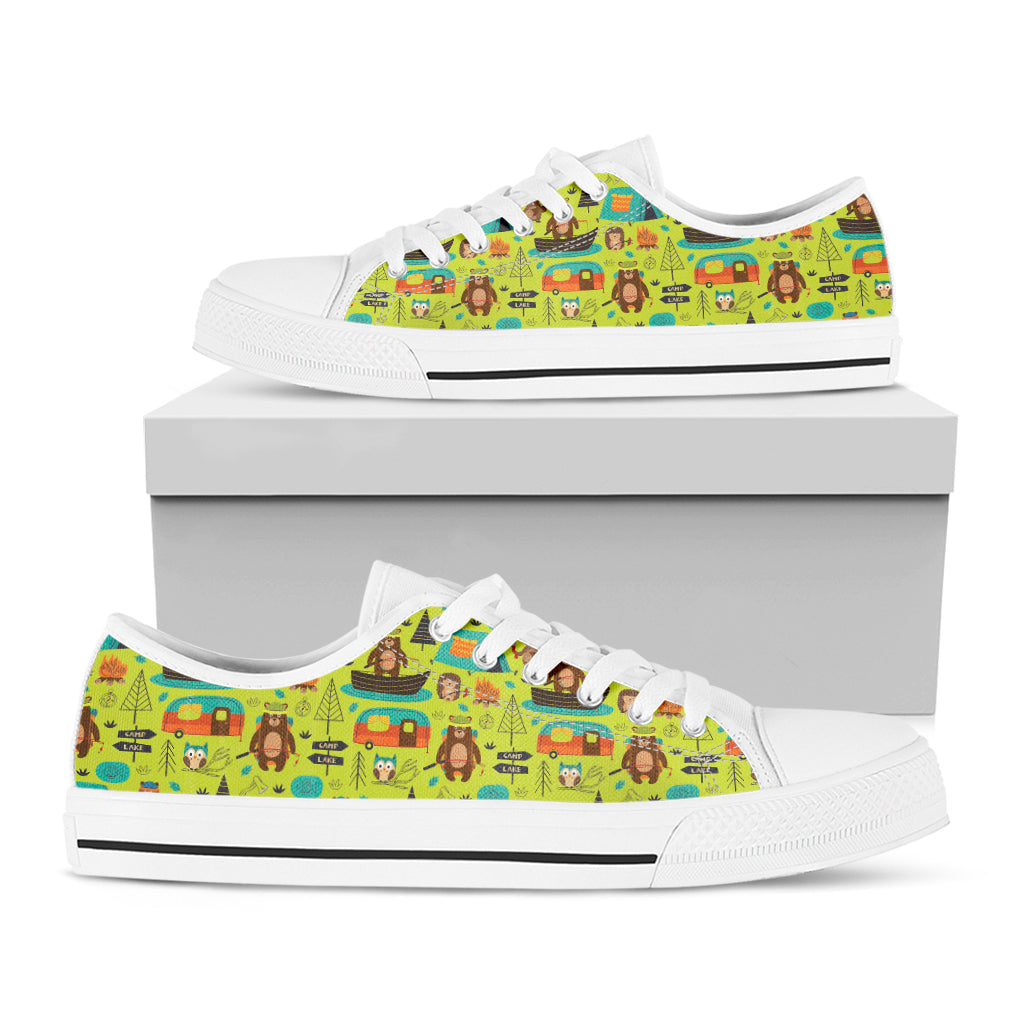 Animal Camping Pattern Print White Low Top Shoes