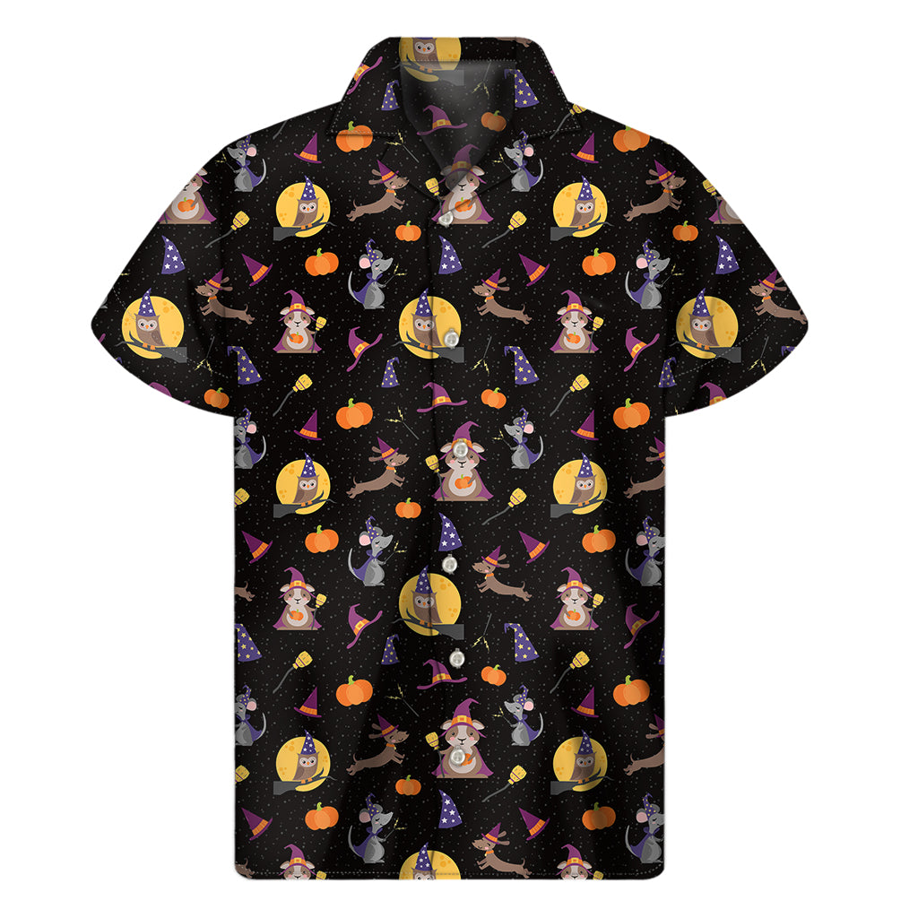 Animal Wizard Pattern Print Men's Short Sleeve Shirt