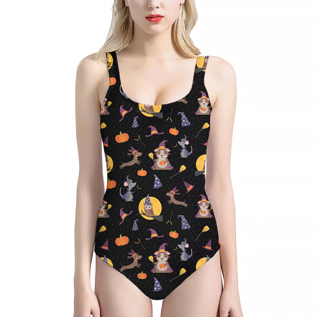 Animal Wizard Pattern Print One Piece Halter Neck Swimsuit