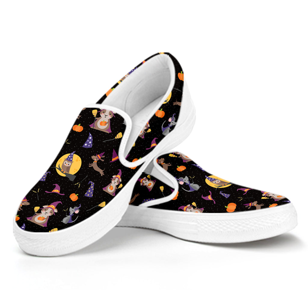 Animal Wizard Pattern Print White Slip On Shoes