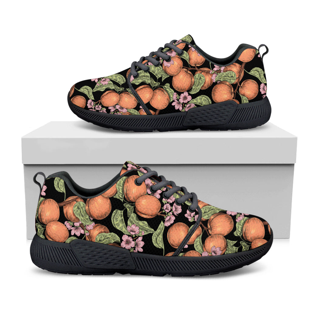 Apricot And Flower Pattern Print Black Athletic Shoes