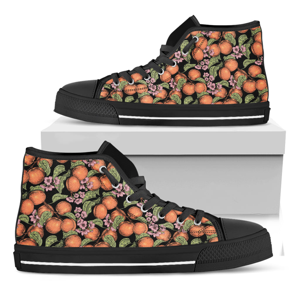 Apricot And Flower Pattern Print Black High Top Shoes