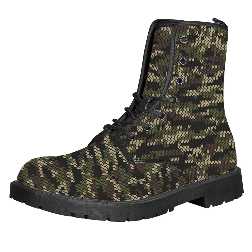 Army Camouflage Knitted Pattern Print Leather Boots