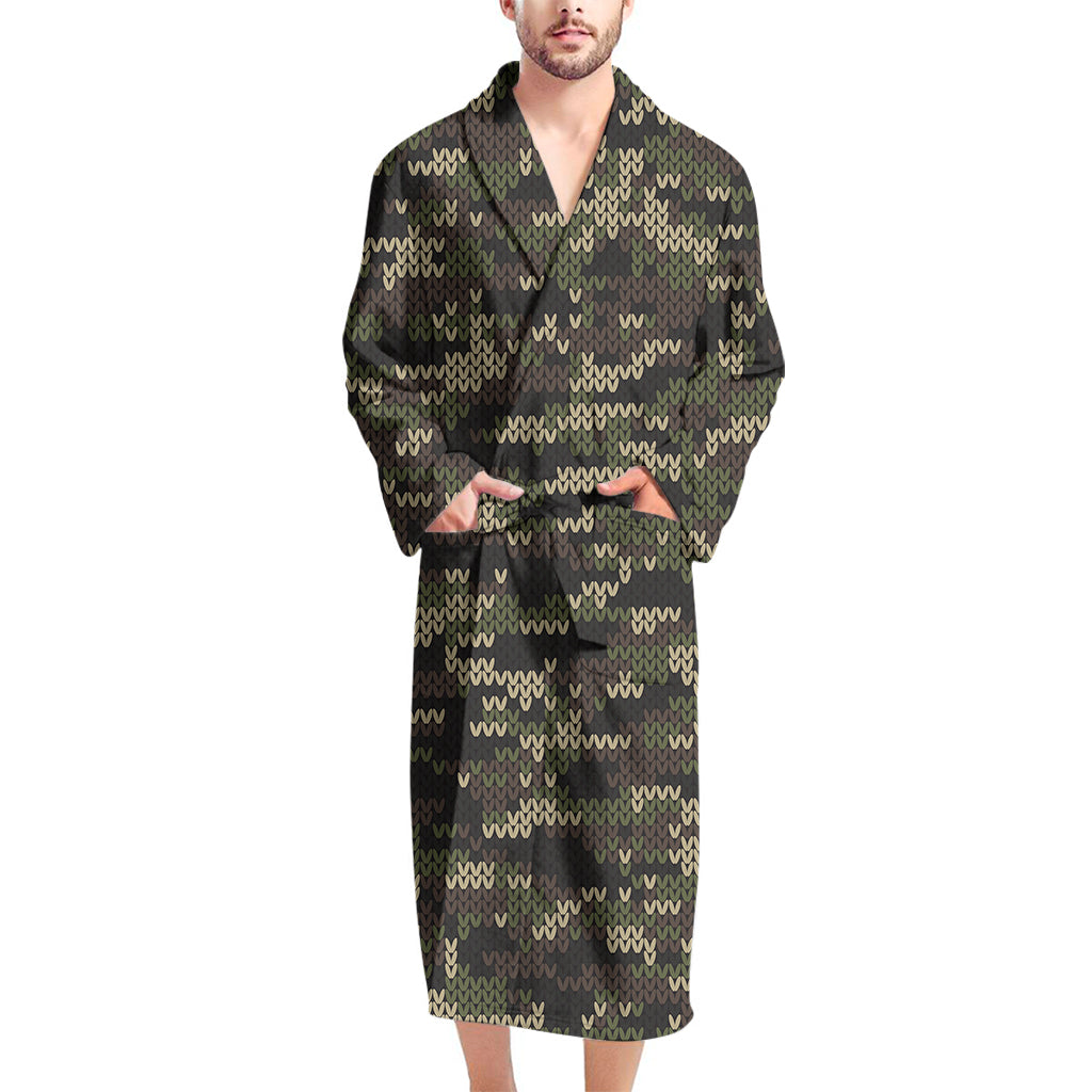 Army Camouflage Knitted Pattern Print Men's Bathrobe