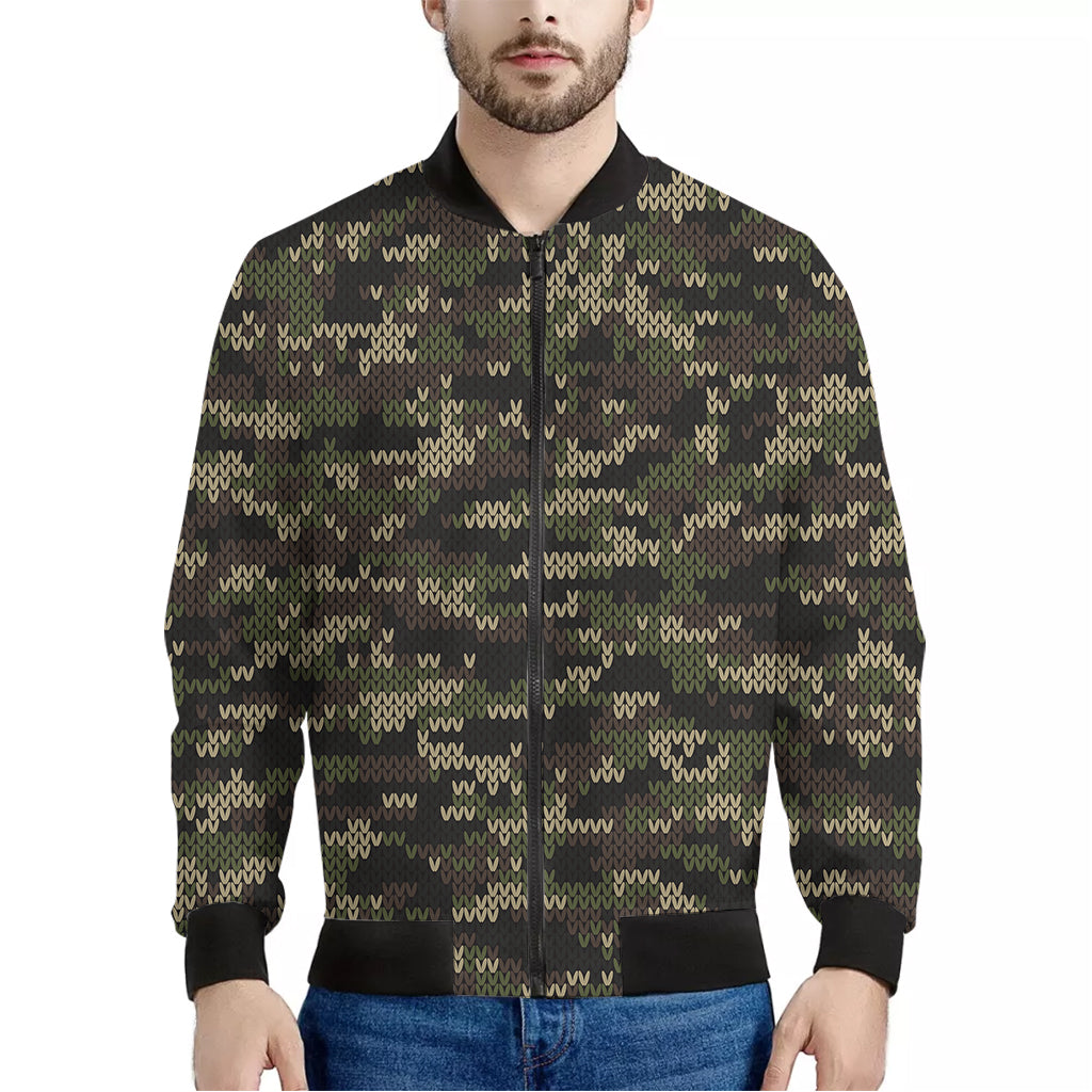 Army Camouflage Knitted Pattern Print Men's Bomber Jacket