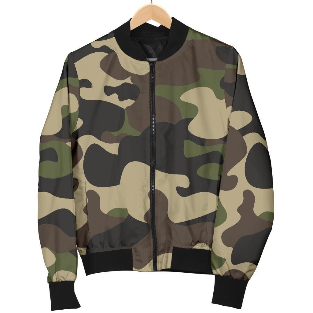 Army Green Camouflage Print Men's Bomber Jacket