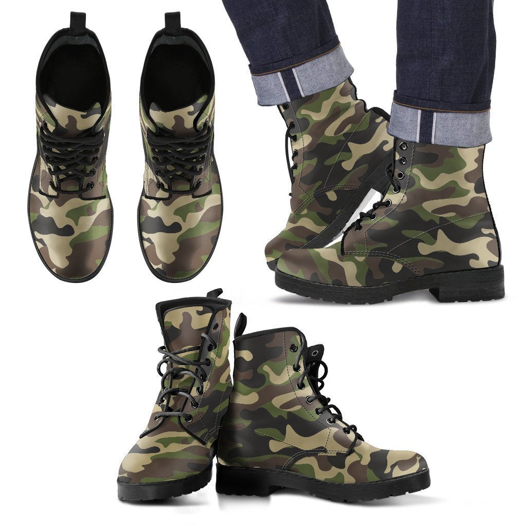 Army Green Camouflage Print Men's Boots