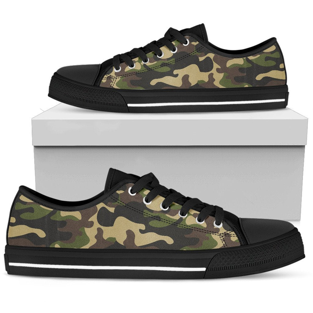 Army Green Camouflage Print Men's Low Top Shoes