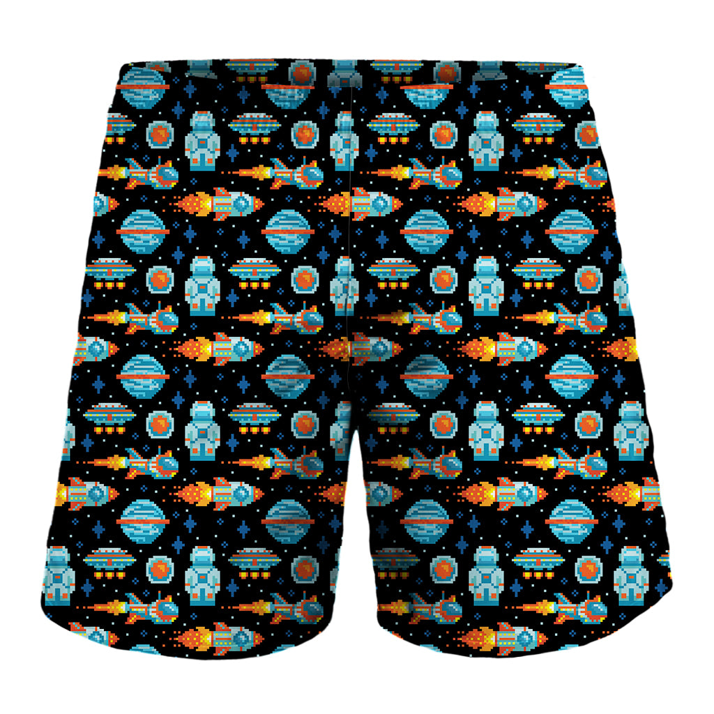 Astronaut And Space Pixel Pattern Print Men's Shorts