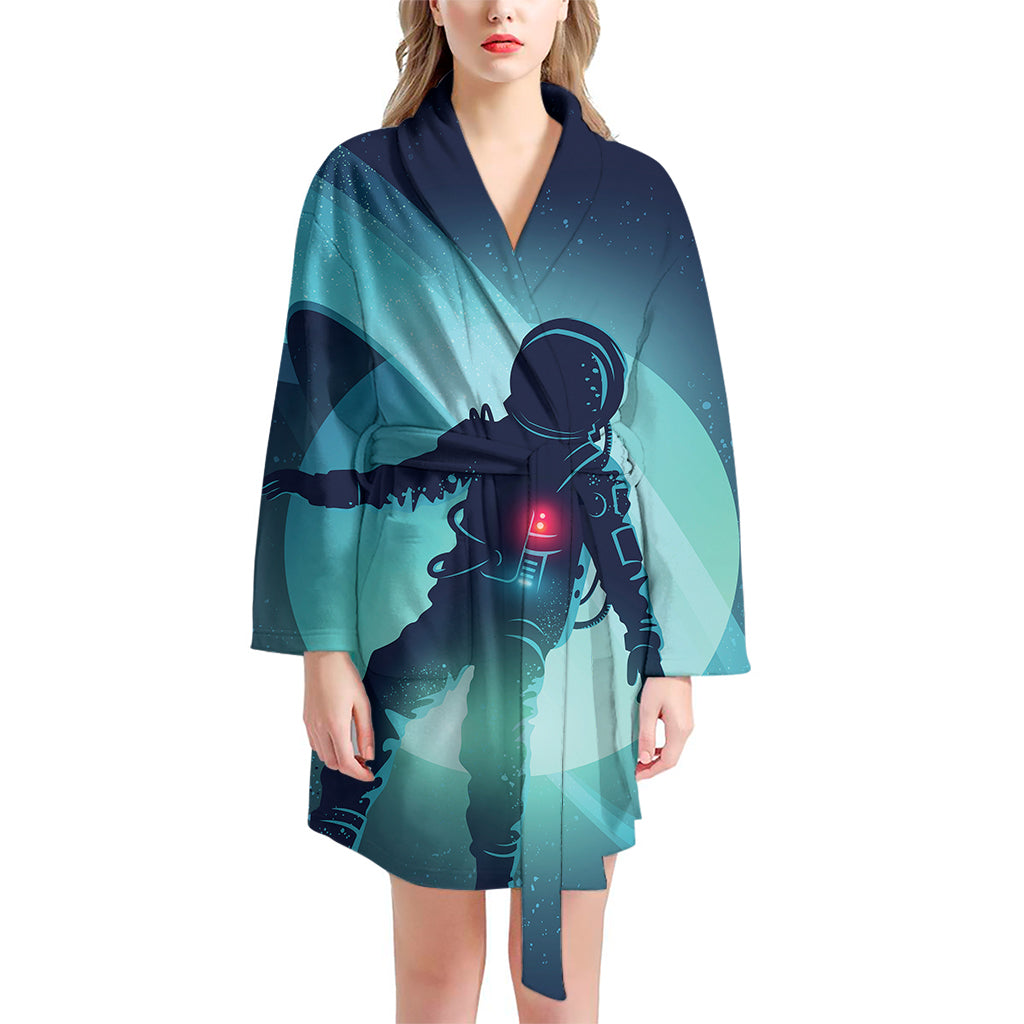 Astronaut Floating Through Space Print Women's Bathrobe