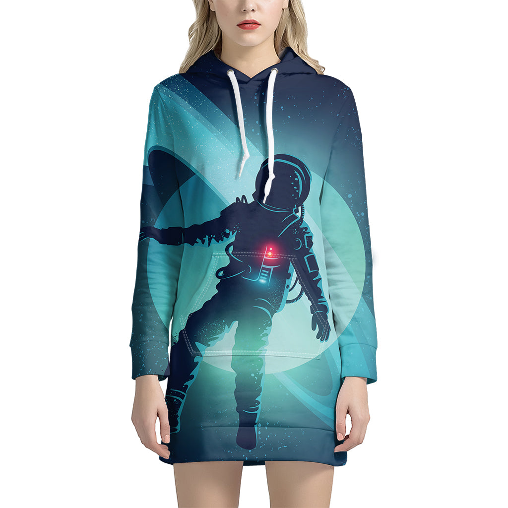 Astronaut Floating Through Space Print Women's Pullover Hoodie Dress