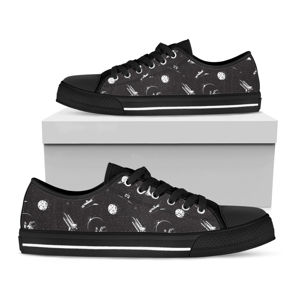 Astronaut In Space Pattern Print Black Low Top Shoes