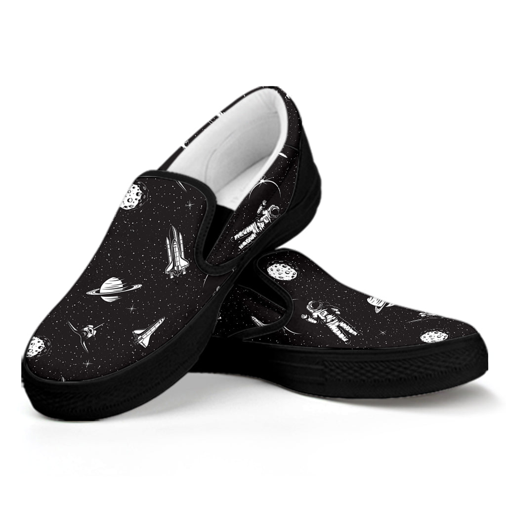 Astronaut In Space Pattern Print Black Slip On Shoes