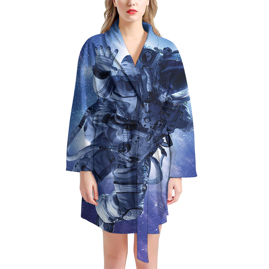 Astronaut On Space Mission Print Women's Bathrobe