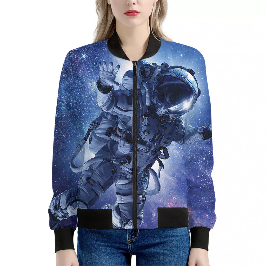 Astronaut On Space Mission Print Women's Bomber Jacket