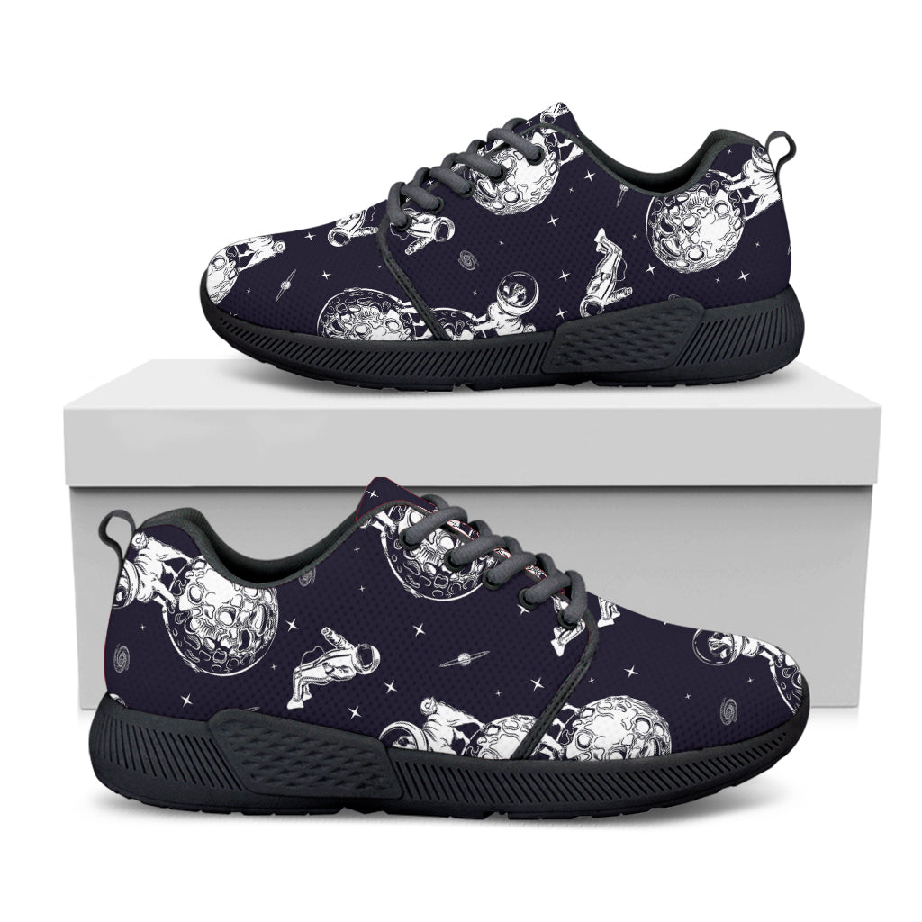 Astronaut Pug In Space Pattern Print Black Athletic Shoes