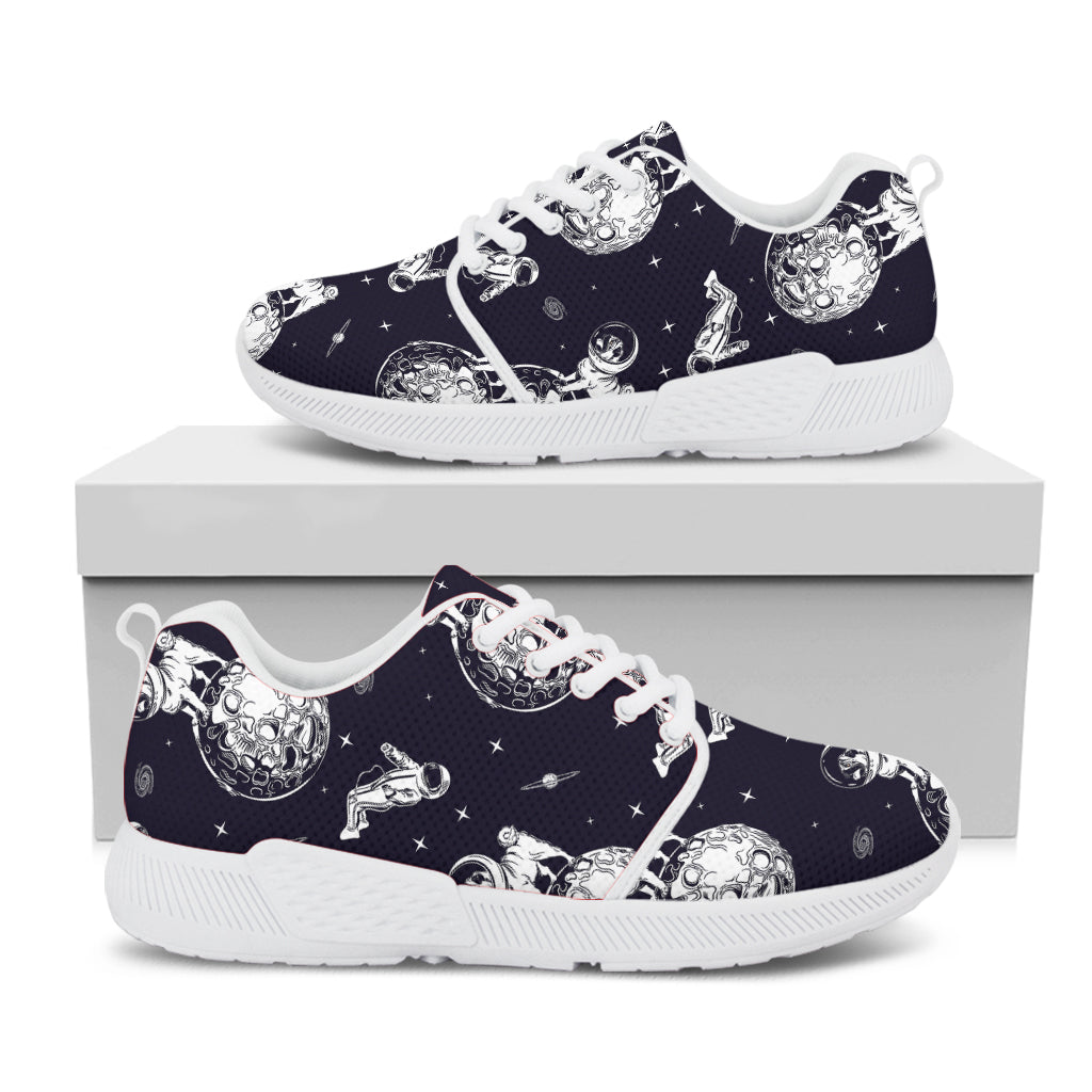 Astronaut Pug In Space Pattern Print White Athletic Shoes