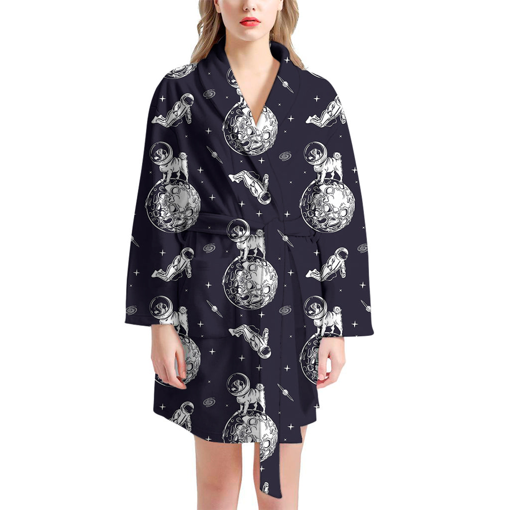 Astronaut Pug In Space Pattern Print Women's Bathrobe