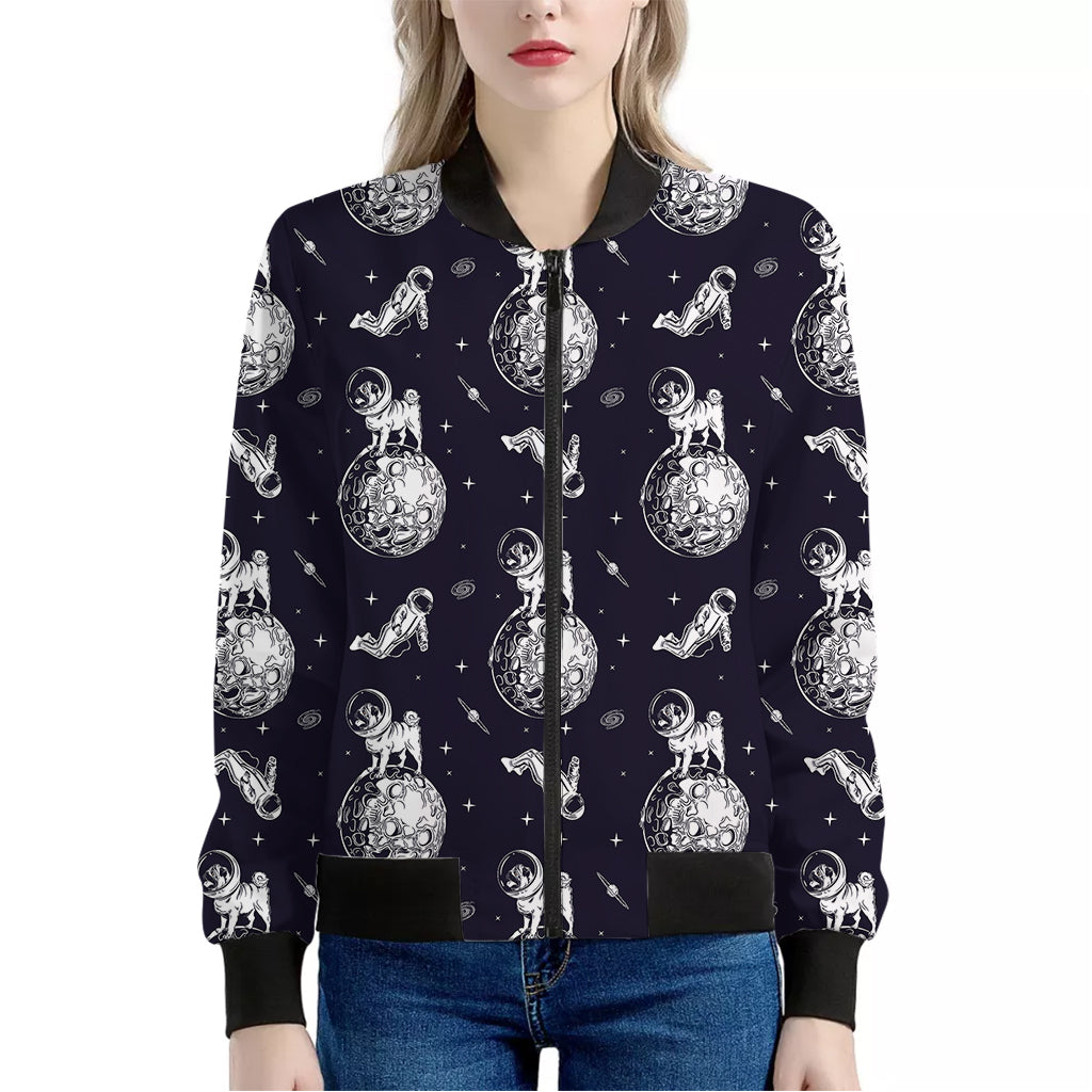 Astronaut Pug In Space Pattern Print Women's Bomber Jacket