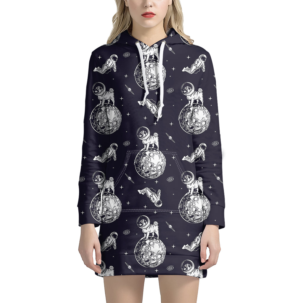 Astronaut Pug In Space Pattern Print Women's Pullover Hoodie Dress