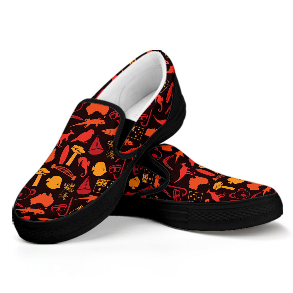 Australia Country Pattern Print Black Slip On Shoes