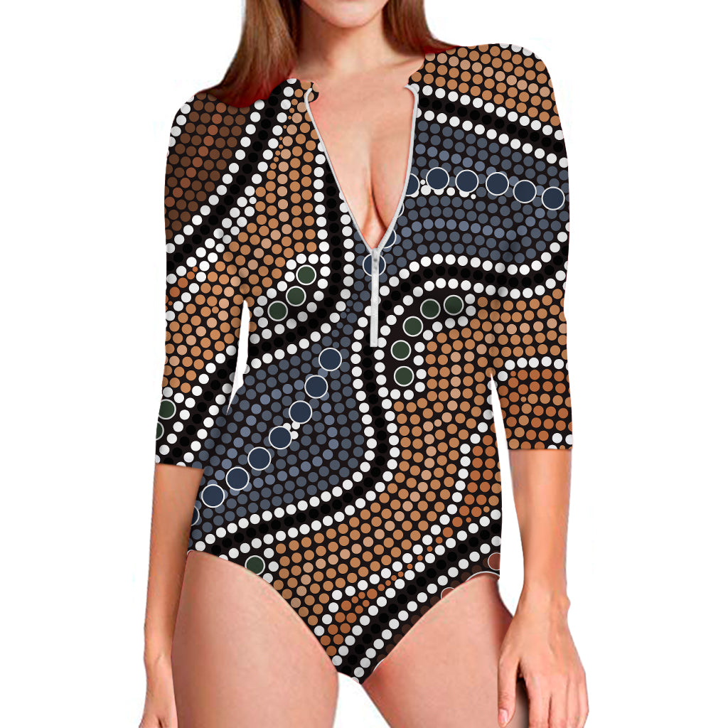 Australia River Aboriginal Dot Print Long Sleeve One Piece Swimsuit