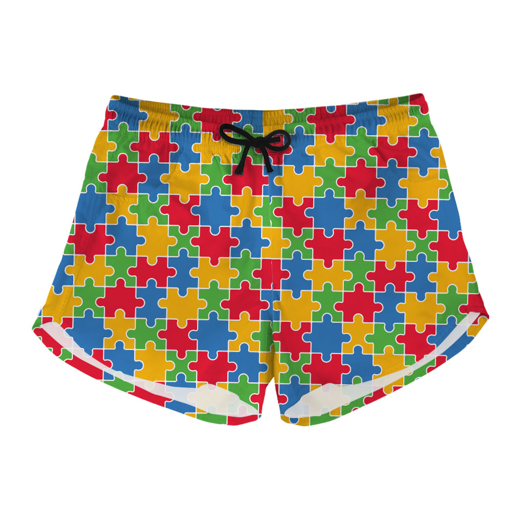 Autism Awareness Jigsaw Pattern Print Women's Shorts