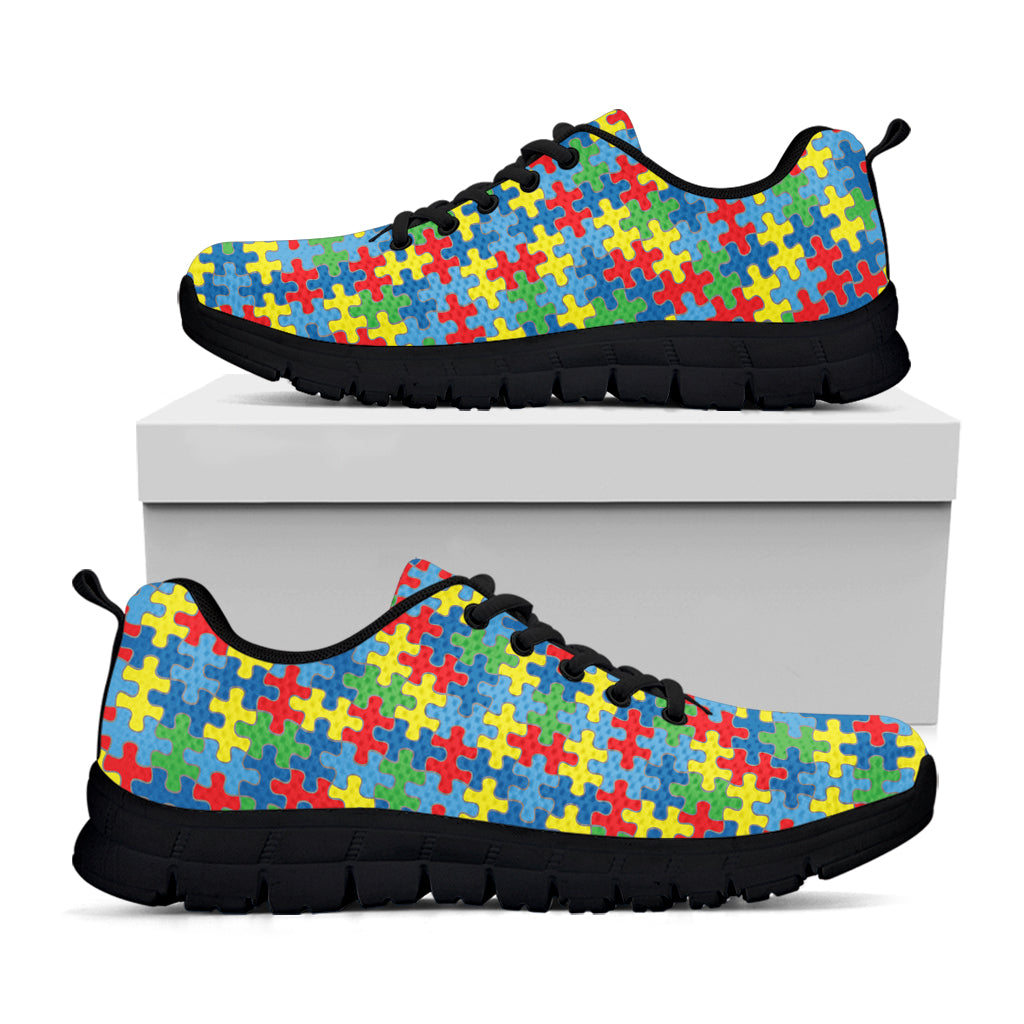 Autism Awareness Jigsaw Print Black Sneakers