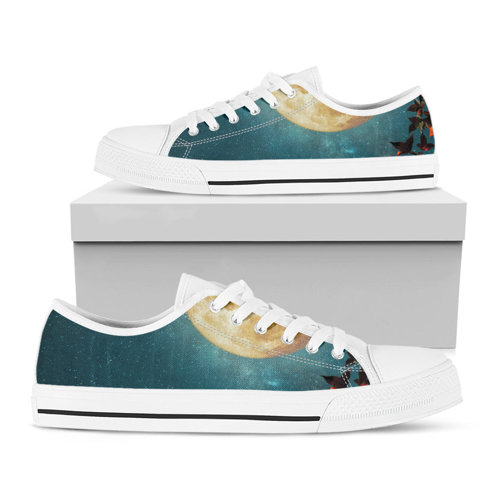 Autumn Full Moon Print White Low Top Shoes