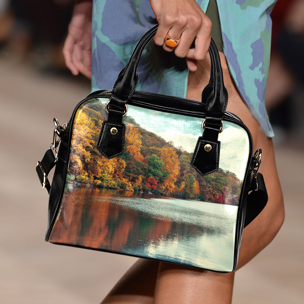 Autumn Lake Print Shoulder Handbag