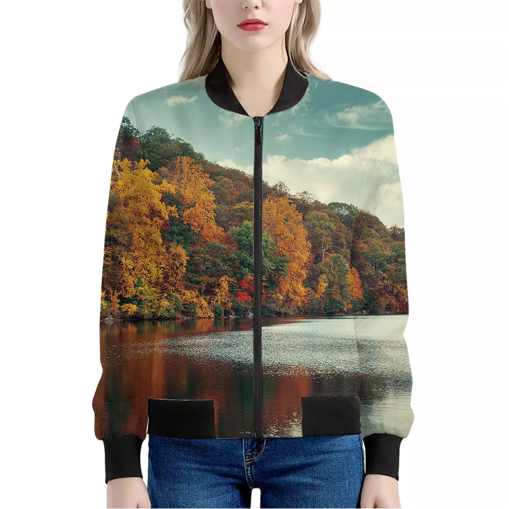 Autumn Lake Print Women's Bomber Jacket