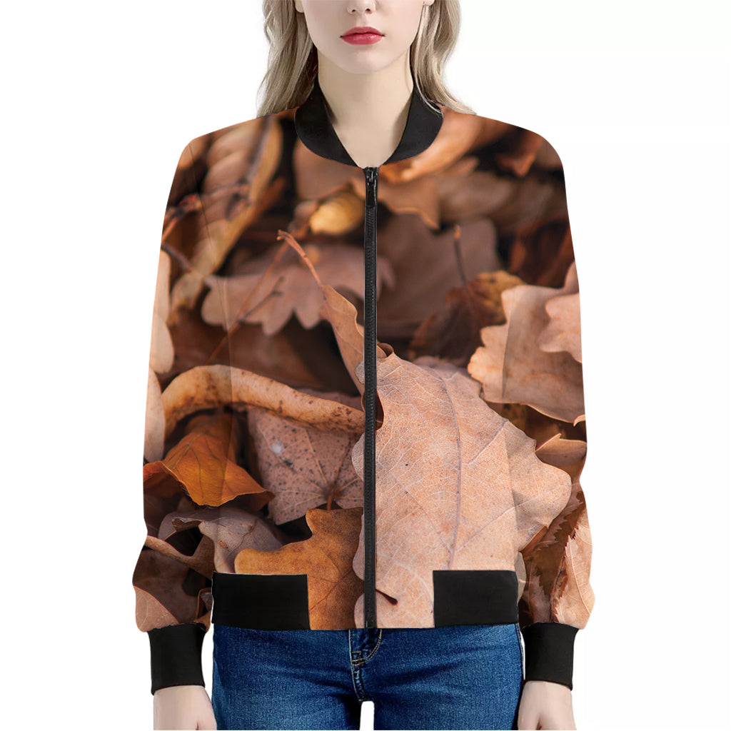 Autumn Oak leaf Print Women's Bomber Jacket