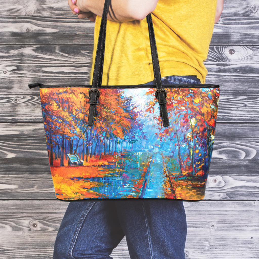 Autumn Painting Print Leather Tote Bag