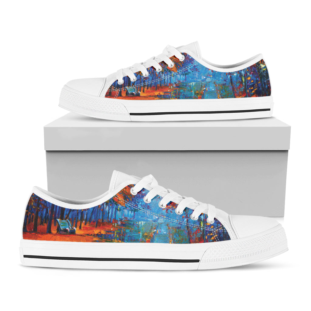 Autumn Painting Print White Low Top Shoes