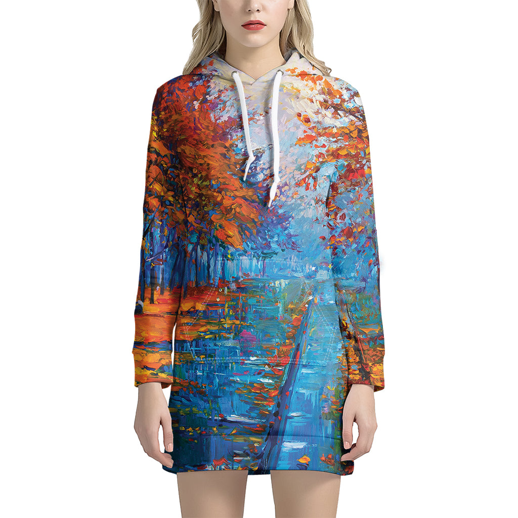Autumn Painting Print Women's Pullover Hoodie Dress