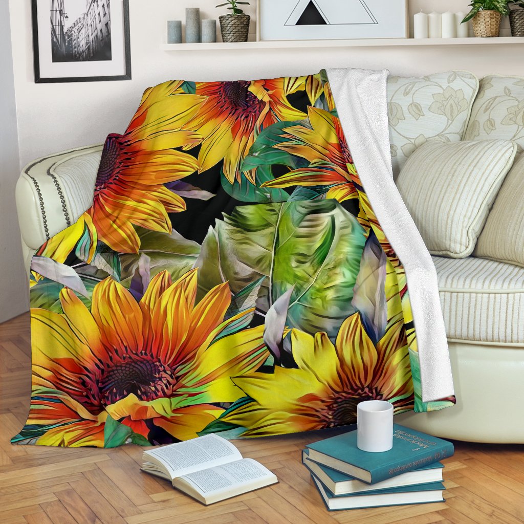 Autumn Sunflower Pattern Print Blanket