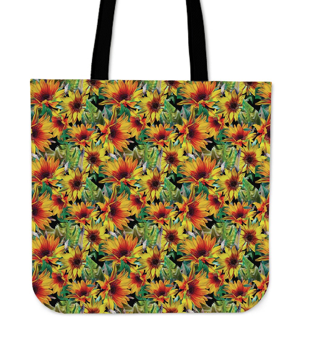 Autumn Sunflower Pattern Print Canvas Tote Bag