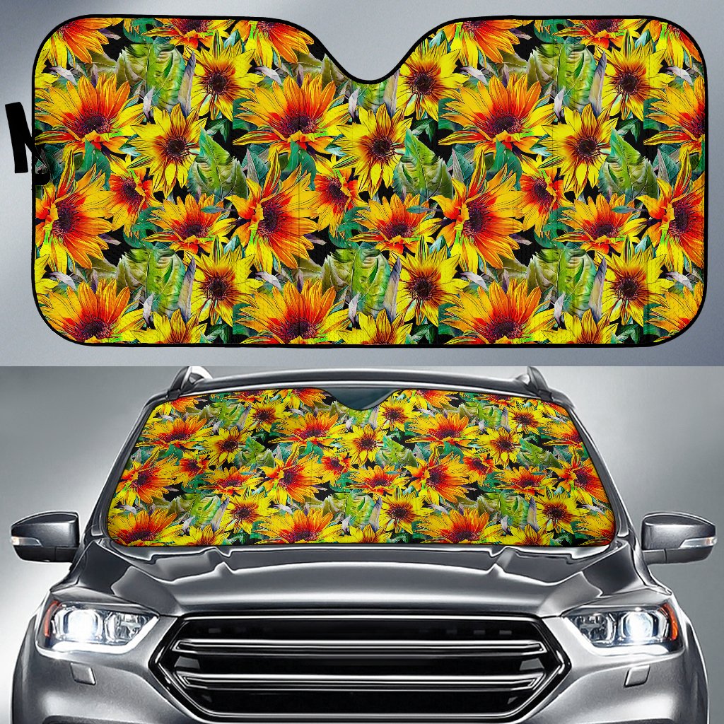 Autumn Sunflower Pattern Print Car Sun Shade