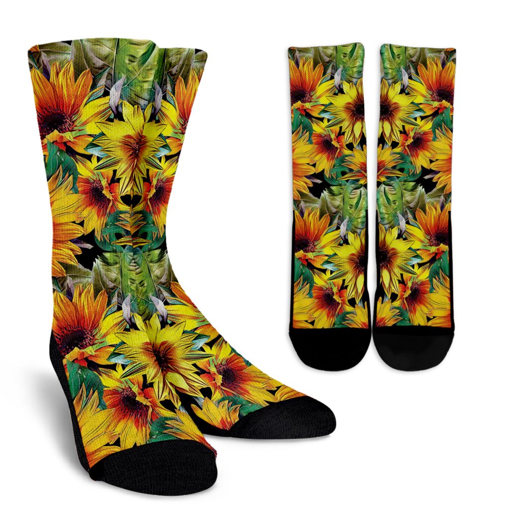 Autumn Sunflower Pattern Print Crew Socks