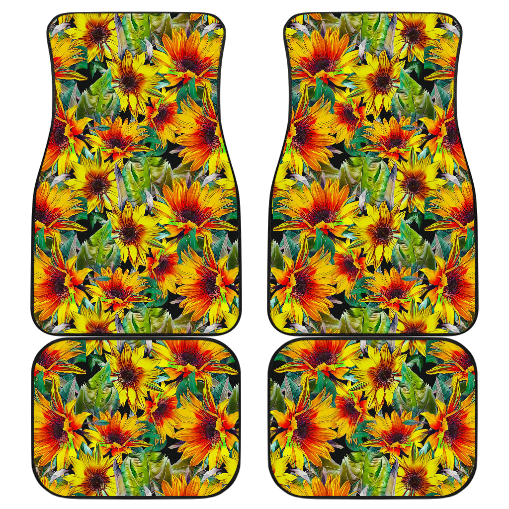 Autumn Sunflower Pattern Print Front and Back Car Floor Mats