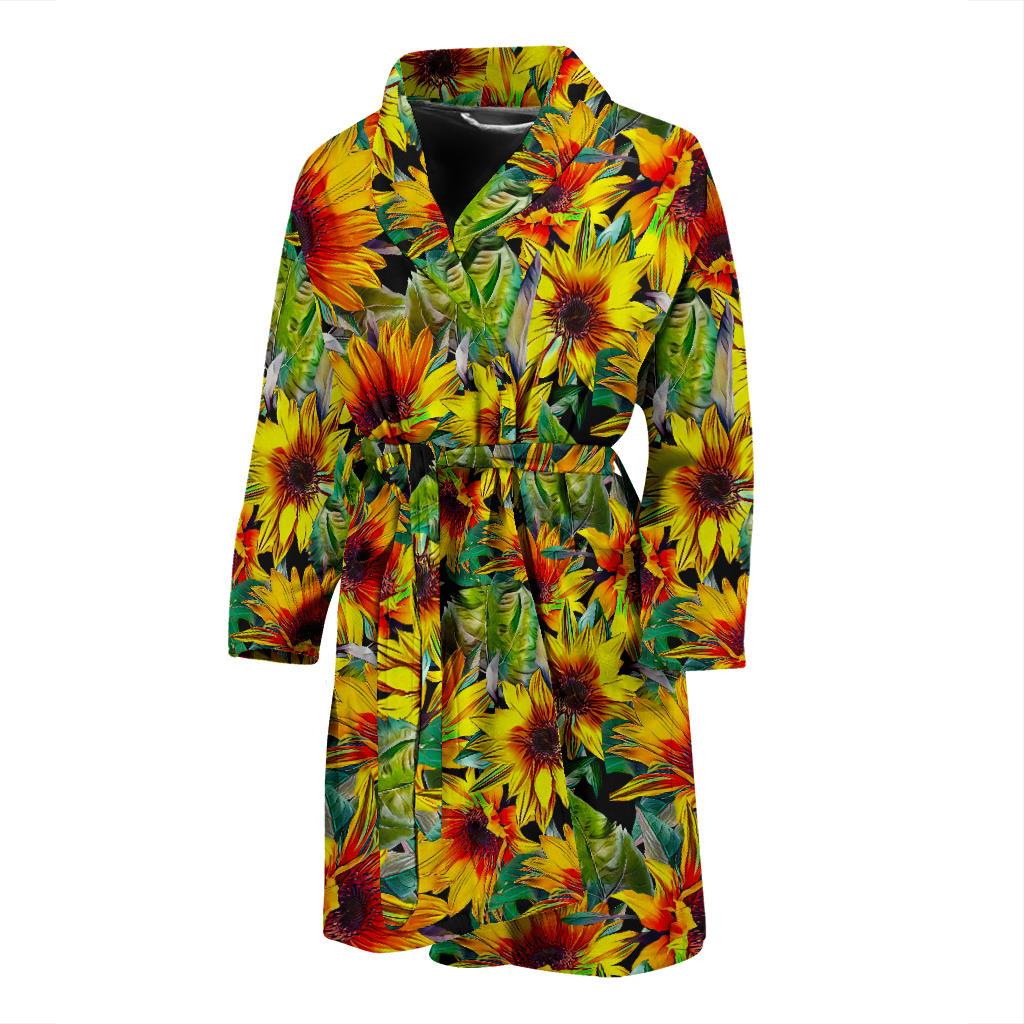 Autumn Sunflower Pattern Print Men's Bathrobe