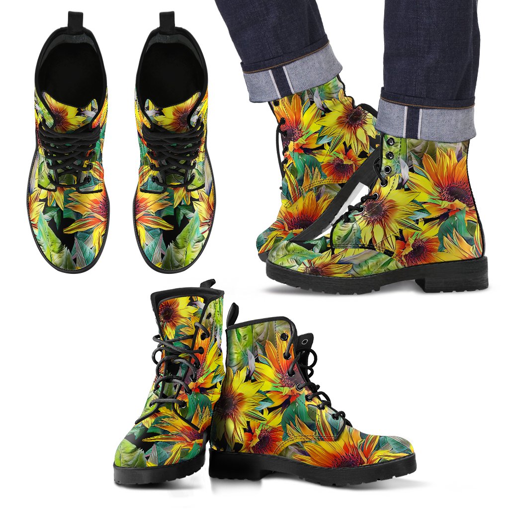 Autumn Sunflower Pattern Print Men's Boots