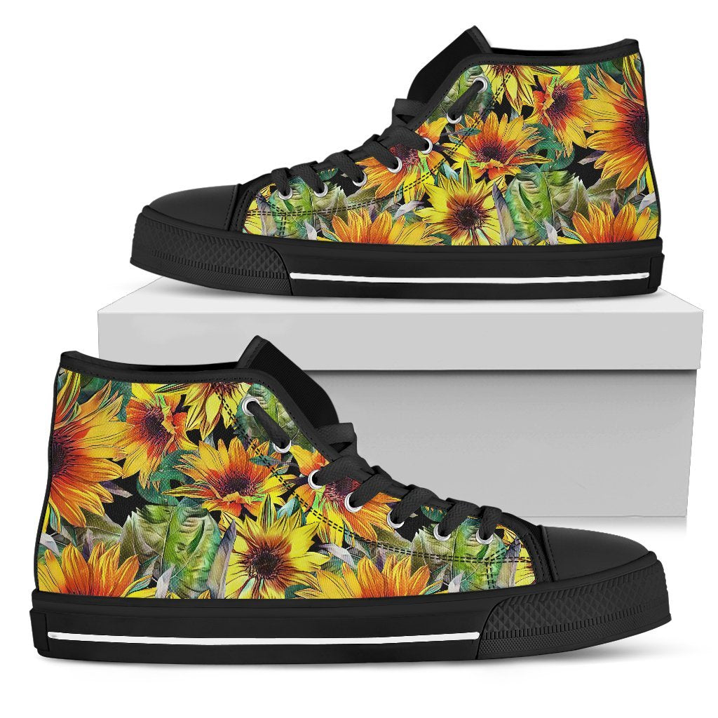 Autumn Sunflower Pattern Print Men's High Top Shoes