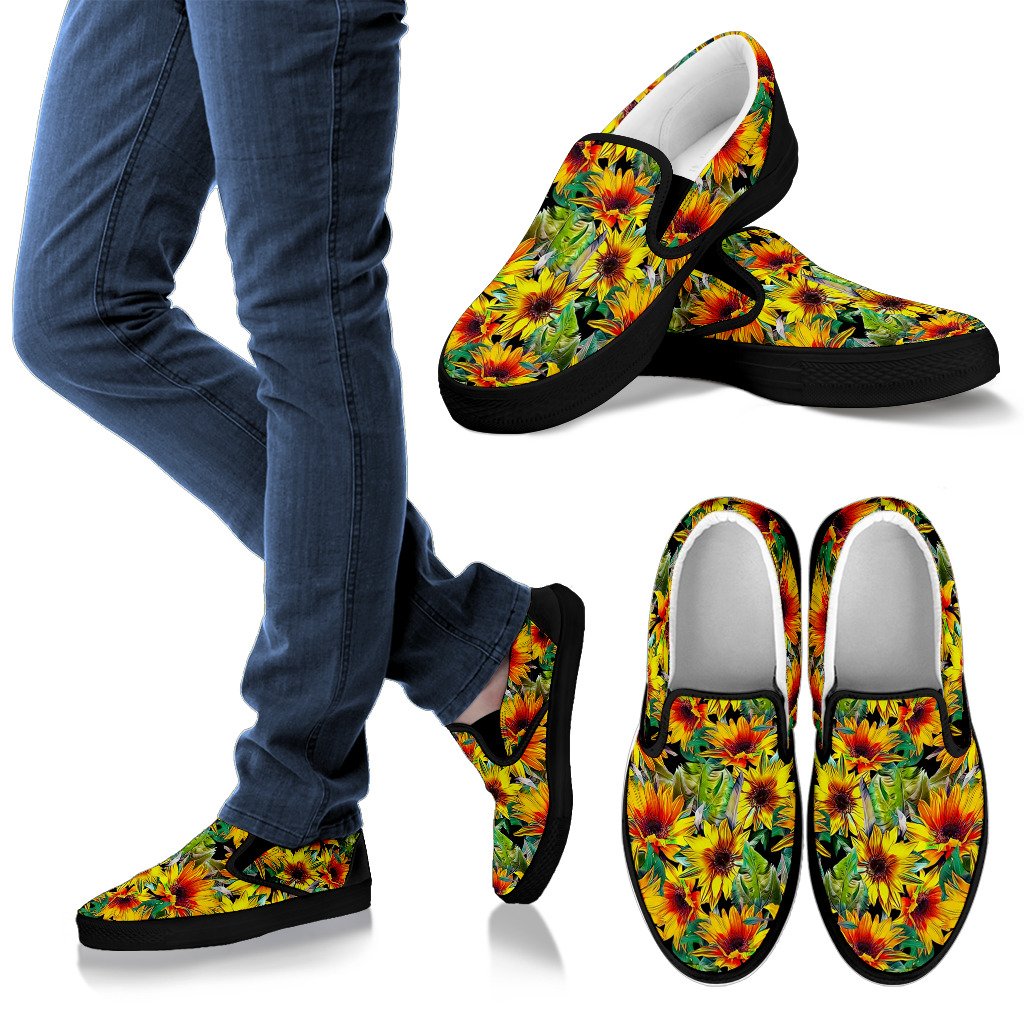 Autumn Sunflower Pattern Print Men's Slip On Shoes